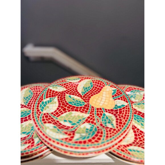 Pier 1 Mosaic Fruit Salad Plates|Set of 8|Made in Italy8.25" Round|Fruit Pattern - Picture 7 of 11
